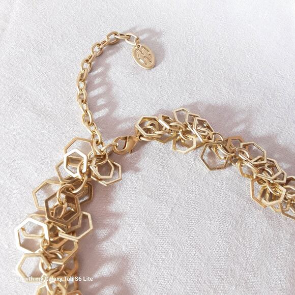 MW Opera Necklace Gold Tone Open Hexagon Clusters Extension Chain - Picture 4 of 9